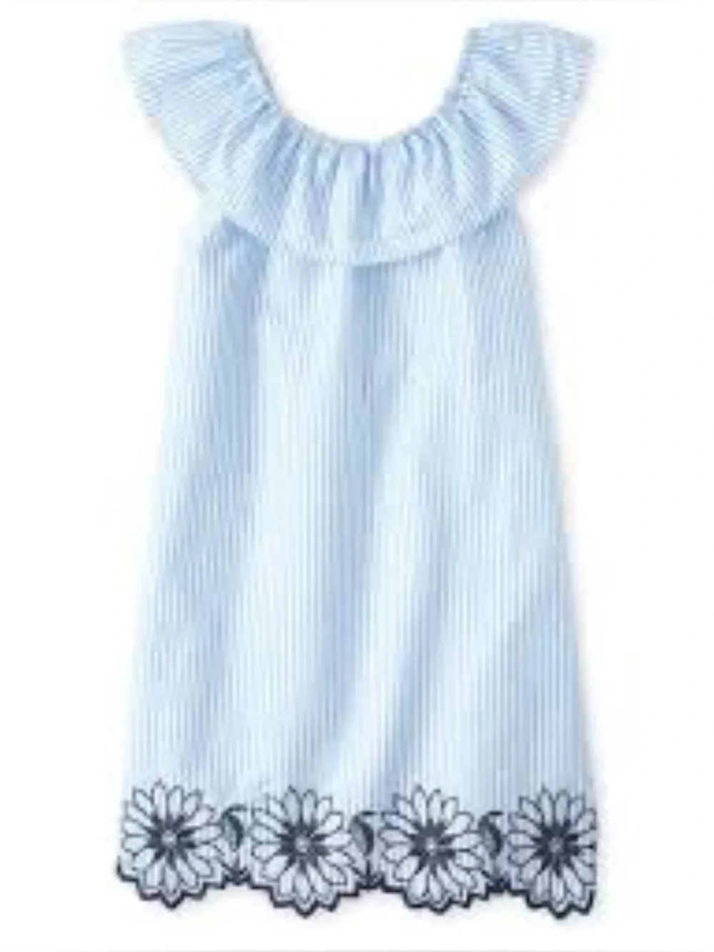 The Children's Place Girls Blue White Stripe Shift Dress Size 16 Embroidered Hem - Picture 10 of 10